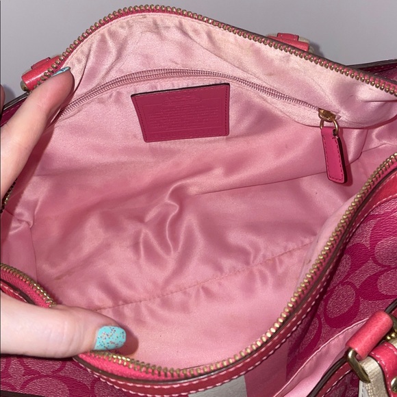 Coach Signature Heritage Stripe Coated Canvas and Leather Satchel Pink - Picture 13 of 16